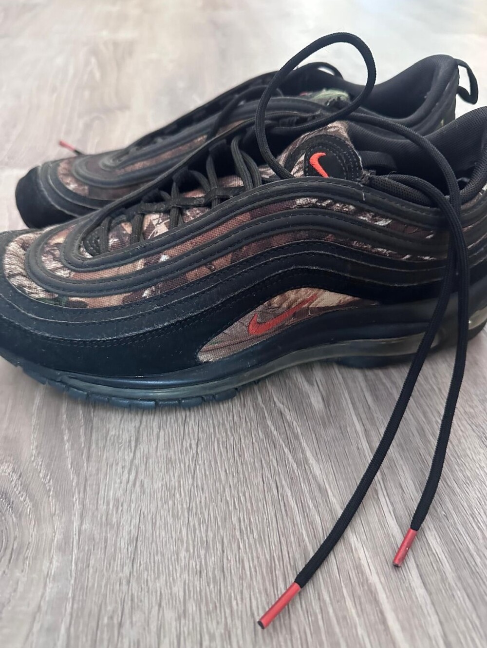 Nike Men's Air Max 97 Black with Camo and Red Swoosh